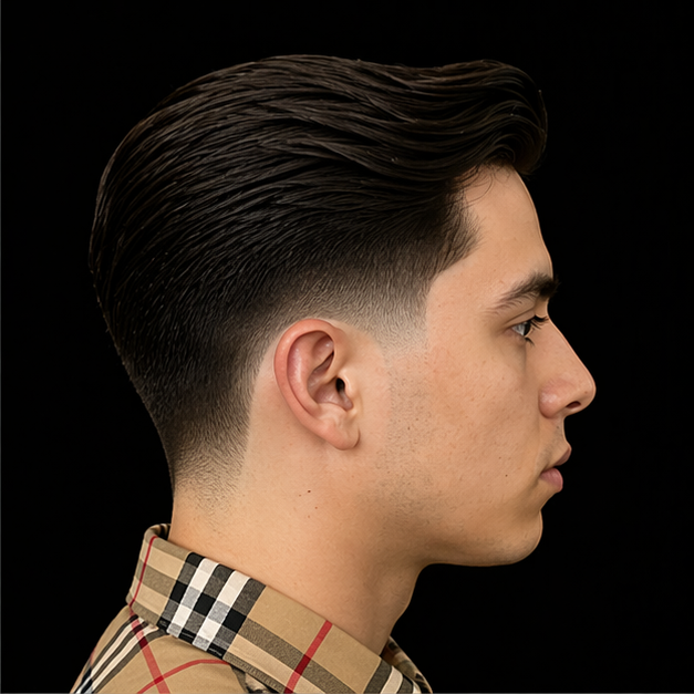 Slicked back with low taper — Empire Barbershop